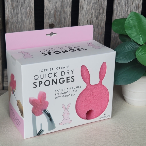 Sophisti-Clean Pink Bunny 6 piece Quick Dry sponges - Picture 3 of 5